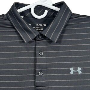 Under Armour Playoff Polo Mens XL Black Grey Striped Short Sleeve Golf Shirt